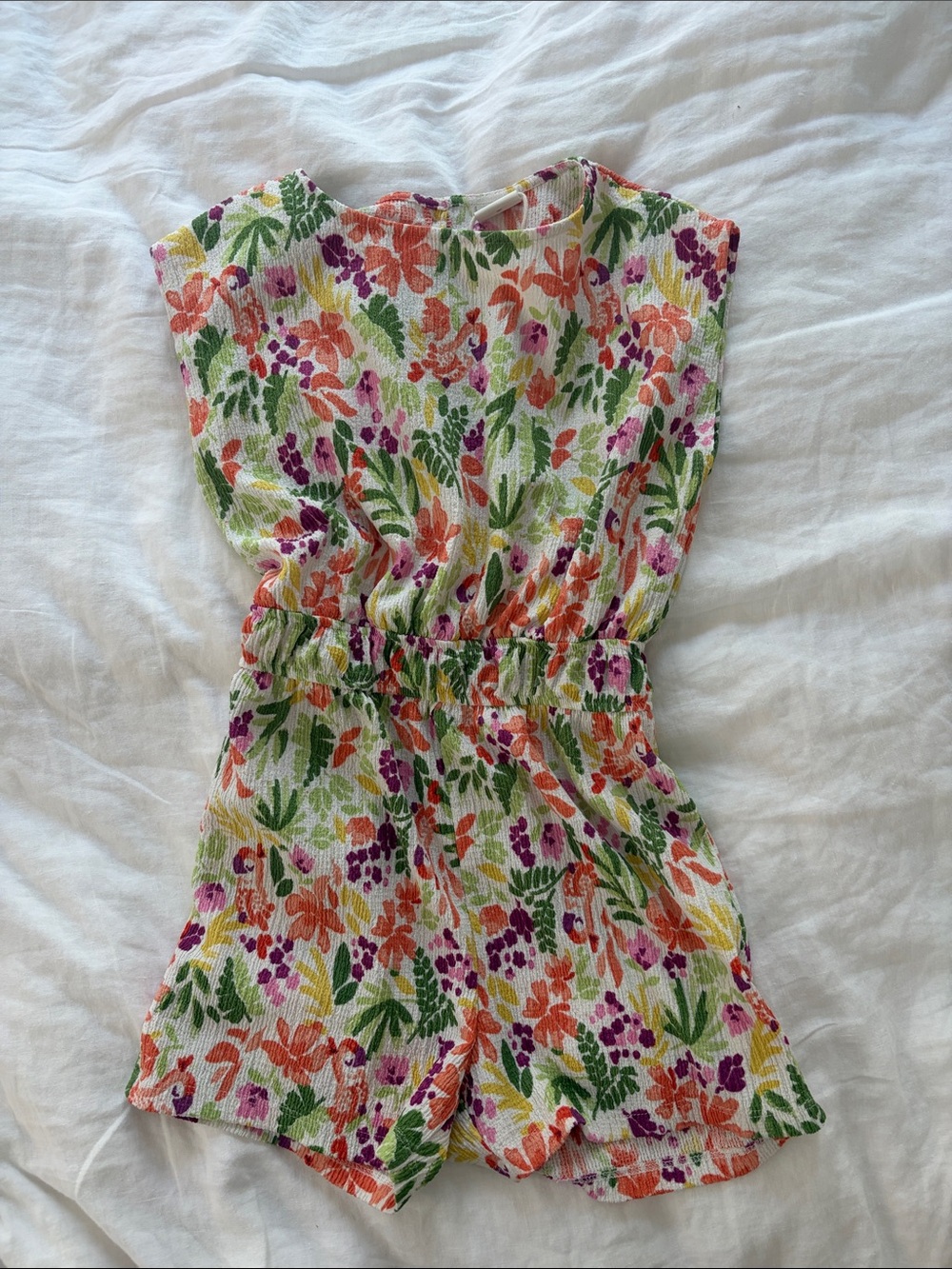 Zara Girls' Floral Elastic-Waist One-Piece Romper - Multicolor
